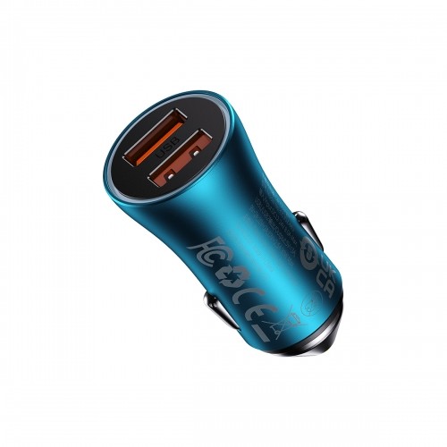 Baseus Golden Contactor Max car charger, 2x USB, 60W (blue) image 1