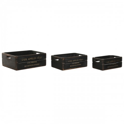 Storage boxes Home ESPRIT Cox Apples 1830 Black Fir wood 40 x 30 x 15 cm 3 Pieces image 1