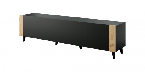 Cama Meble TV cabinet FARO 200x42x52 black matt + oak craft image 1