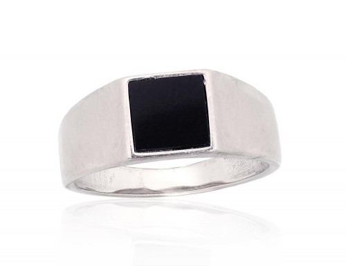 Серебряное кольцо #2101927(PRh-Gr)_ON, Серебро 925°, родий (покрытие), Оникс, Размер: 20.5, 4.9 гр. image 1