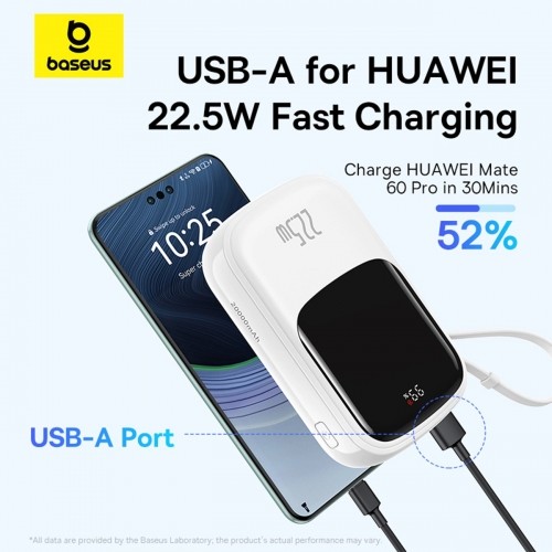 Baseus Qpow Pro+ 20000mAh 22.5W powerbank with built-in USB-C cable and display - white image 1