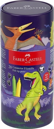 Flomāsteri Faber-Castell Connector Dinosaurus, saspraužami, metāla trauciņā image 1