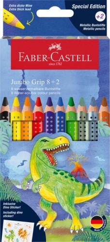 Trīsstūrveida akvareļu zīmuļi Faber-Castell Jumbo Grip Dinosaurus 8+2 krāsas image 1