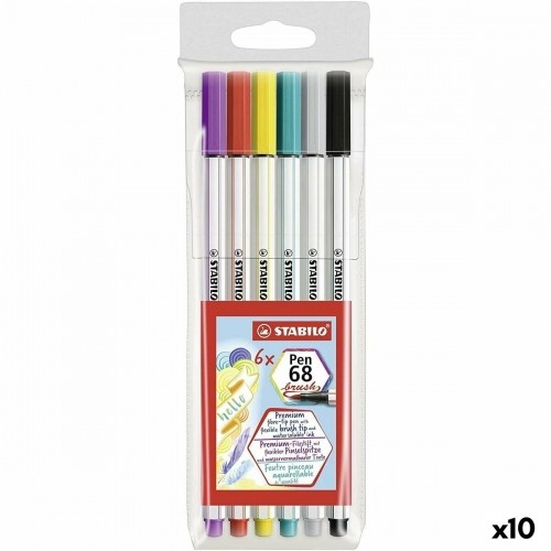 Набор маркеров Stabilo Pen 68 Brush Разноцветный (10 штук) image 1