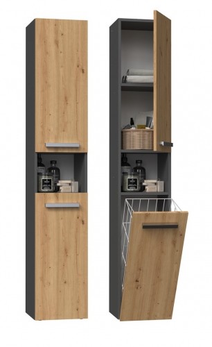 Top E Shop Topeshop NEL III ANT/ART bathroom storage cabinet Graphite, Oak image 1