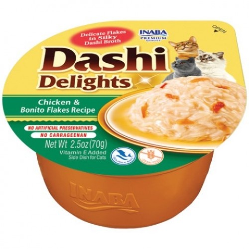 INABA Dashi Delights Chicken with bonito flakes in broth - cat treats - 70g image 1