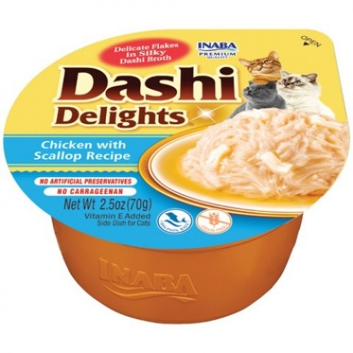 INABA Dashi Delights Chicken with scallop in broth - cat treats - 70g image 1