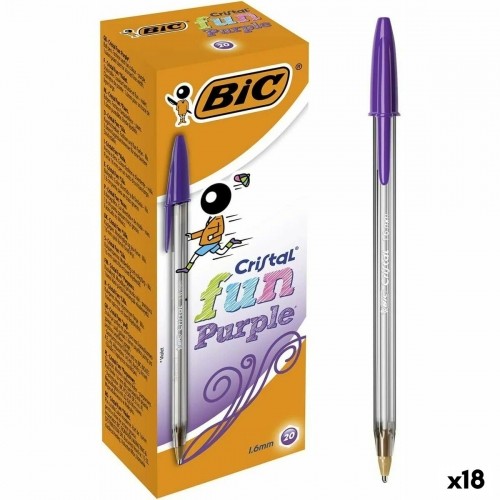 Set of Biros Bic Cristal Fun Purple 1,6 mm (18 Units) image 1