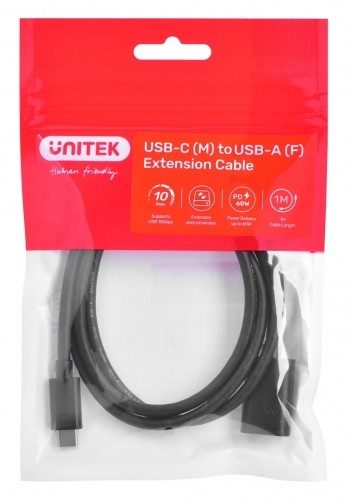 Cable adapter Unitek (C476BK-1M) USB-C (M) - USB-A (F) 10Gbps 60 W image 1