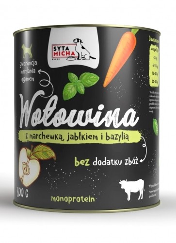 SYTA MICHA Beef with carrot, apple and basil - wet dog food - 800g image 1