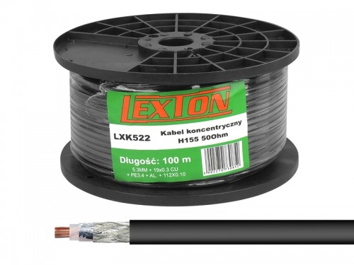 Lexton PS koaksiālais kabelis H155 100 m, melns, 50 Ohm. image 1