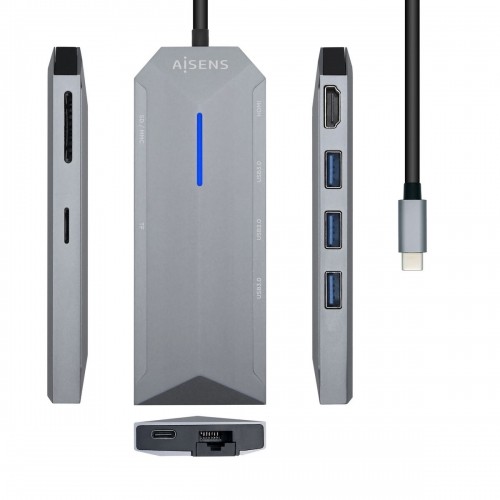 USB Hub Aisens ASUC-8P004-GR Grey 100 W 4K Ultra HD (1 Unit) image 1