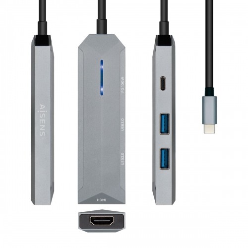USB Hub Aisens ASUC-4P002-GR Grey 100 W (1 Unit) image 1