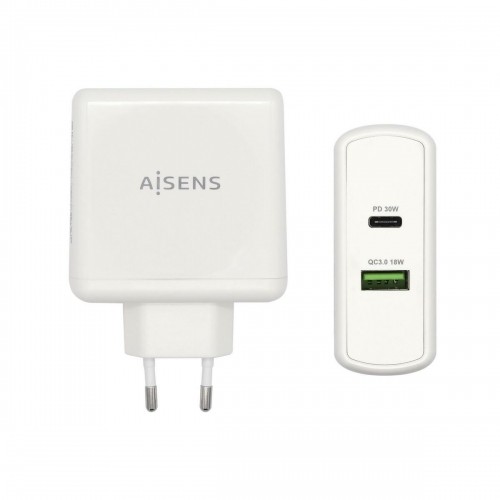 Автомобильное зарядное устройство с USB-портами Aisens ASCH-2PD45A-W 57 W Белый USB-C image 1