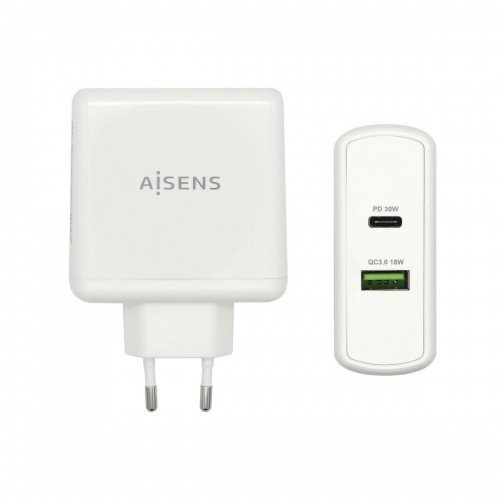 Автомобильное зарядное устройство с USB-портами Aisens ASCH-2PD30QC-W 48 W Белый USB-C image 1