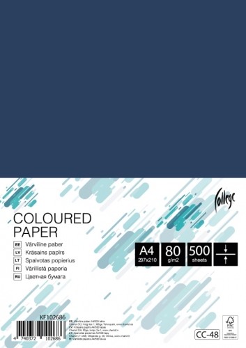 Krāsains papīrs College A4, 80g/m², 500 loksnes, CC48, Deep blue image 1