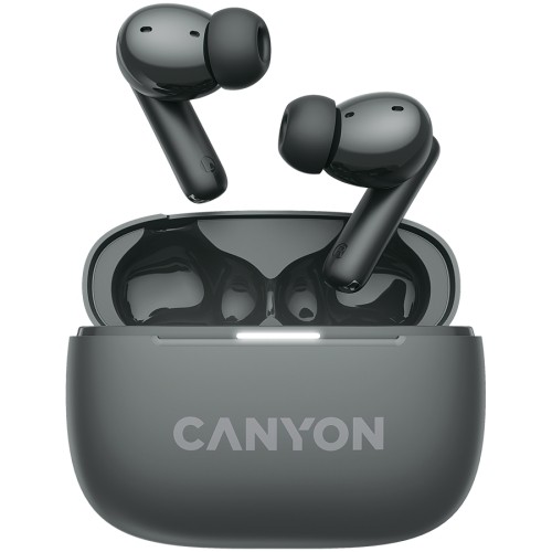CANYON OnGo TWS-10 ANC+ENC, Bluetooth Headset, microphone, BT v5.3 BT8922F, Frequence Response:20Hz-20kHz, battery Earbud 40mAh*2+Charging case 500mAH, type-C cable length 24cm,size 63.97*47.47*26.5mm 42.5g, Dark Grey image 1