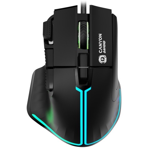 CANYON Fortnax GM-636, 9keys Gaming wired mouse,Sunplus 6662, DPI up to 20000, Huano 5million switch, RGB lighting effects, 1.65M braided cable, ABS material. size: 113*83*45mm, weight: 102g, Black image 1