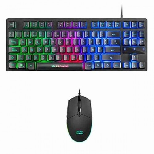 Игровые клавиатура и мышь Mars Gaming MCPTKLES 3200 dpi RGB Чёрный Испанская Qwerty image 1