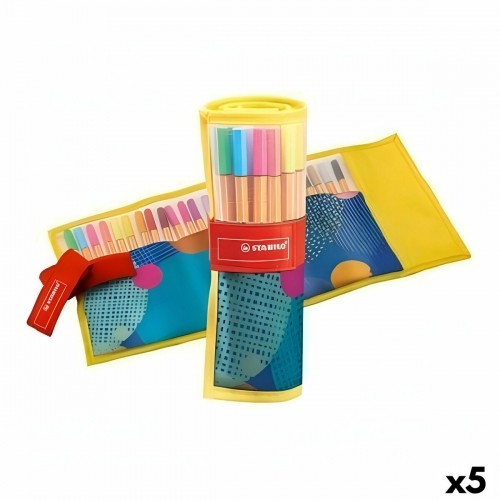 Set of Felt Tip Pens Stabilo Point 88 Multicolour Roll-up Roll up pencil case (5 Units) image 1