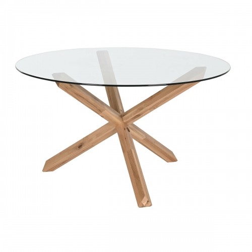 Обеденный стол Home ESPRIT Натуральный Каленое стекло древесина дуба 130 x 130 x 75 cm image 1