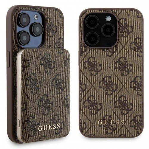 Zestaw Guess GUBPM5P15X4GEMGW iPhone 15 Pro Max 6.7" hardcase + Powerbank 5000mAh MagSafe brązowy|brown 4G Metal Logo image 1