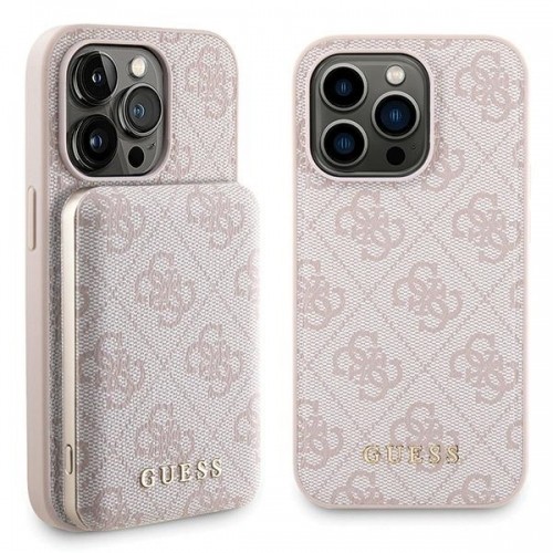 Zestaw Guess GUBPM5P15X4GEMGP iPhone 15 Pro Max 6.7" hardcase + Powerbank 5000mAh MagSafe różowy|pink 4G Metal Logo image 1