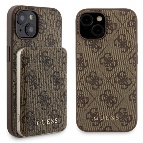 Zestaw Guess GUBPM5P15S4GEMGW iPhone 15 6.1" hardcase + Powerbank 5000mAh MagSafe brązowy|brown 4G Metal Logo image 1