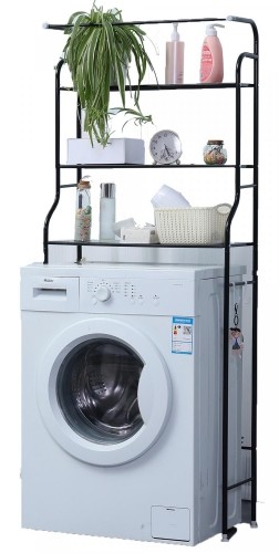 Herzberg Home & Living Herzberg HG-03299: 3-Tier Washing Machine and Bathroom Storage Shelf with Towel Hanger Black image 1