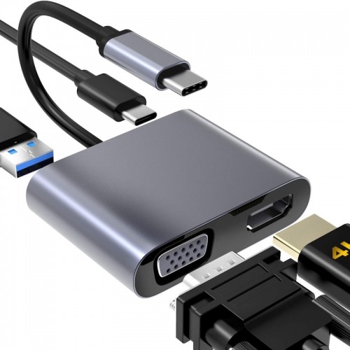 iLike HD5 4in1 Konverteris USB-C uz Hdmi 4K 30Hz / VGA monitors / USB 3.0 / USB-C PD 100W image 1
