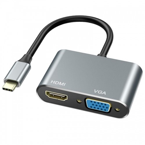 iLike HD4 2in1 Video Adapter - Pārveidotājs no USB-C uz Hdmi 4K 30Hz / VGA monitors Sudraba (OEM) image 1