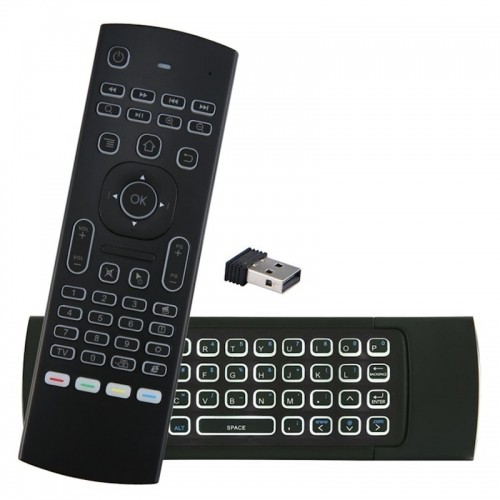 CP MX3-ML Universālais viedais TV / PC pults bezvadu ar klaviatūru / IR pults / LED apgaismojums / USB melns image 1