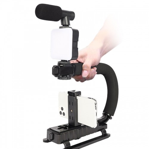 Elight 4U Rokas stabilizātors Telefonam & Sporta / DLSR Kamerai ar 1/4 fix ar Led Gaismu / Mikrofonu image 1