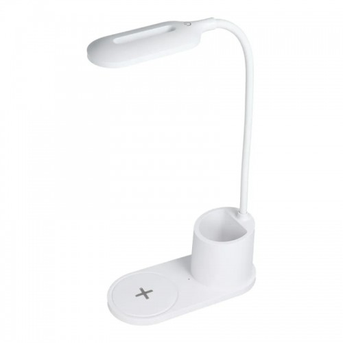 CP X2W 2in1 10W Universāls telefona bezvadu Qi lādētājs + Fleksibla Galda lampa ar pildspalvu trauku Balta image 1