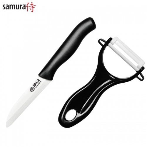 Samura 2в1 комплект из керамического фруктового ножа 75mm + керамической лезвии овощечистка Черный image 1