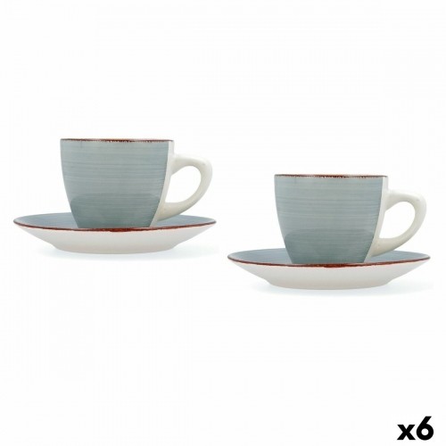 Set of Mugs with Saucers Quid Vita Morning Blue Ceramic (4 Pieces) (6 Units) image 1