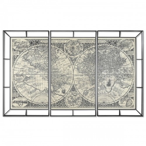 Set of 3 pictures Home ESPRIT White Black World Map 222 x 8 x 140 cm (3 Pieces) image 1