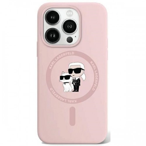 Karl Lagerfeld KLHMP15XSCMKCRHP iPhone 15 Pro Max 6.7" różowy|pink hardcase Silicone Karl & Choupette Ring MagSafe image 1