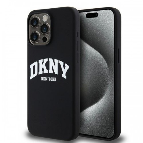 DKNY DKHMP15XSNYACH iPhone 15 Pro Max 6.7" czarny|black hardcase Liquid Silicone White Printed Logo MagSafe image 1