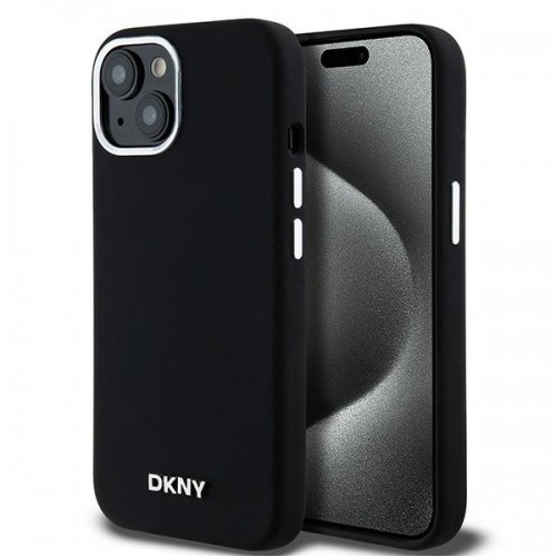 DKNY DKHMP15SSMCHLK iPhone 15 | 14 | 13 6.1" czarny|black hardcase Liquid Silicone Small Metal Logo MagSafe image 1