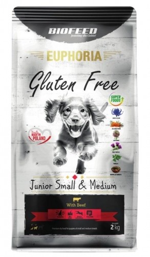 BIOFEED Euphoria Gluten Free Junior small & medium Beef - dry dog food - 2kg image 1
