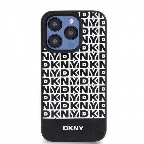 DKNY PU Leather Repeat Pattern Bottom Stripe MagSafe Case for iPhone 15 Pro Black image 1