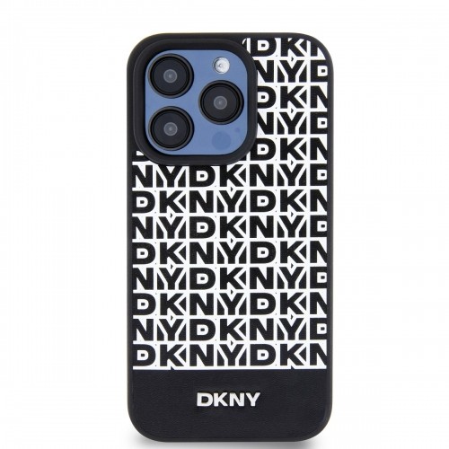 DKNY PU Leather Repeat Pattern Bottom Stripe MagSafe Case for iPhone 13 Pro Max Black image 1