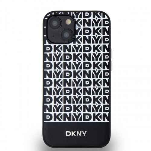 DKNY PU Leather Repeat Pattern Bottom Stripe MagSafe Case for iPhone 13 Black image 1