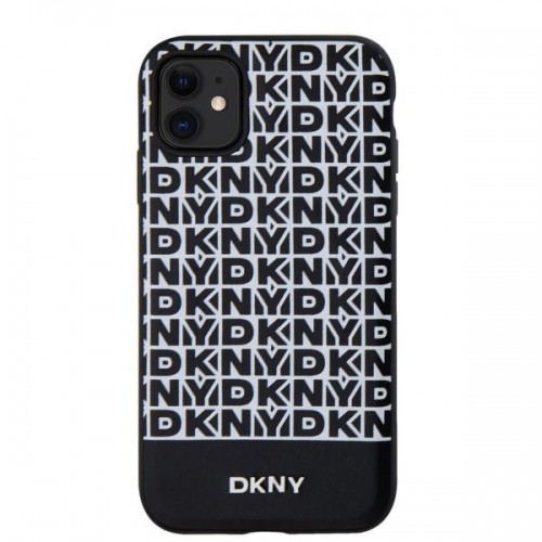 DKNY PU Leather Repeat Pattern Bottom Stripe MagSafe Case for iPhone 11 Black image 1
