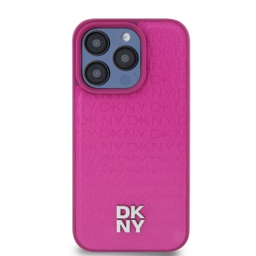 DKNY PU Leather Repeat Pattern Stack Logo MagSafe Case for iPhone 15 Pro Max Pink image 1