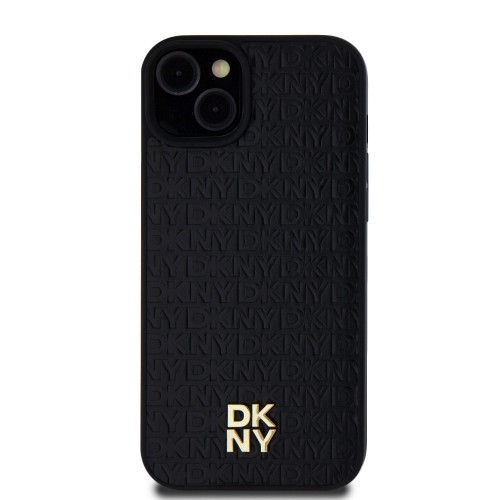 DKNY PU Leather Repeat Pattern Stack Logo MagSafe Case for iPhone 15 Plus Black image 1
