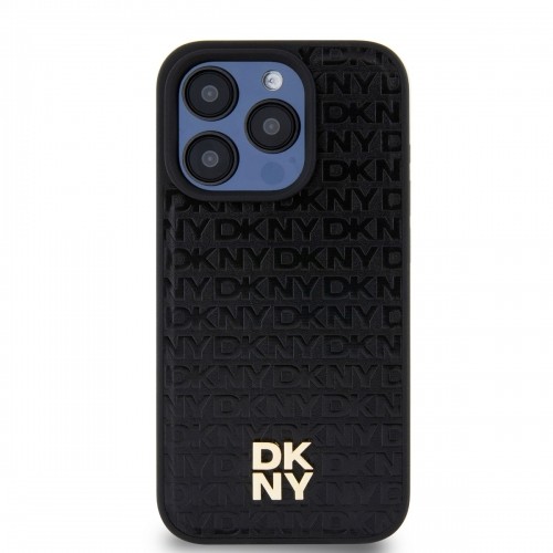 DKNY PU Leather Repeat Pattern Stack Logo MagSafe Case for iPhone 15 Pro Black image 1