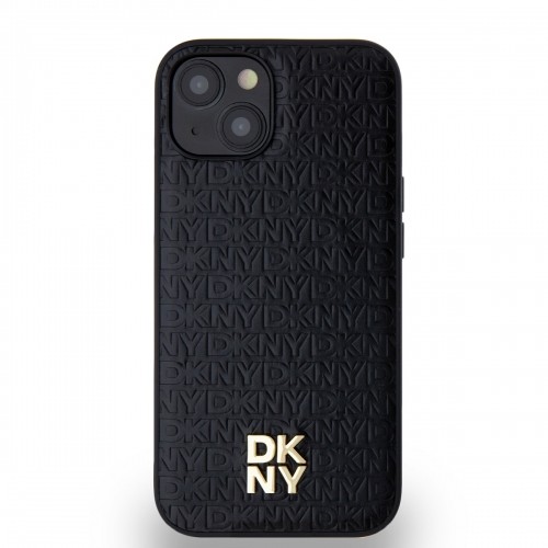 DKNY PU Leather Repeat Pattern Stack Logo MagSafe Case for iPhone 15 Black image 1