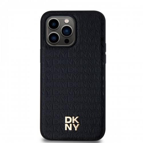 DKNY PU Leather Repeat Pattern Stack Logo MagSafe Case for iPhone 13 Pro Max Black image 1